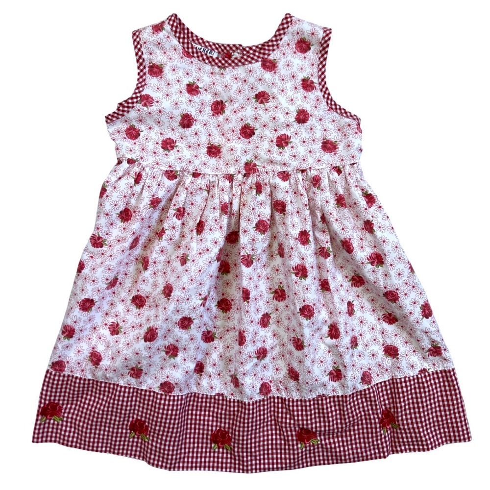 Blueberi‎ Boulevard Floral Gingham Dress Kids Red Rose Embroidery 4T